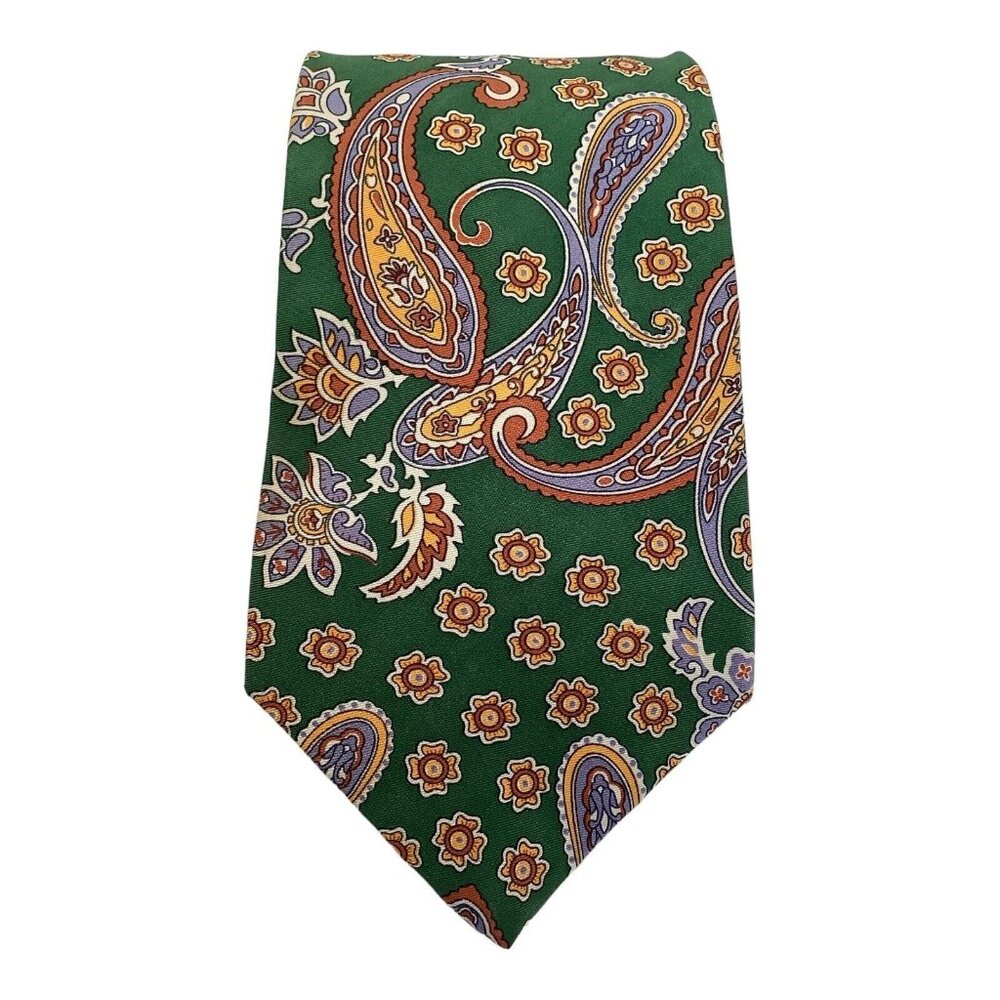 LANCETTI Green Paisley Silk Tie ITALY 56"/ 3.9" EC